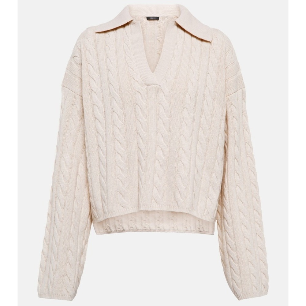 Joseph Polo Neck Sweater Size XS Cream Light Cable Knit Cashmere Blend